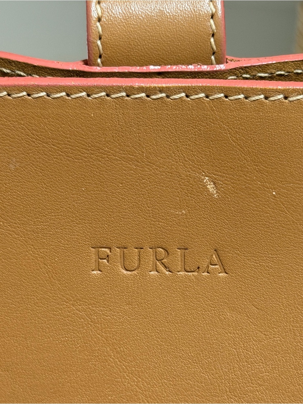 Furla Classic Tan Leather Tote Bag, tan with pink accent, excellent condition - Picture 3 of 15